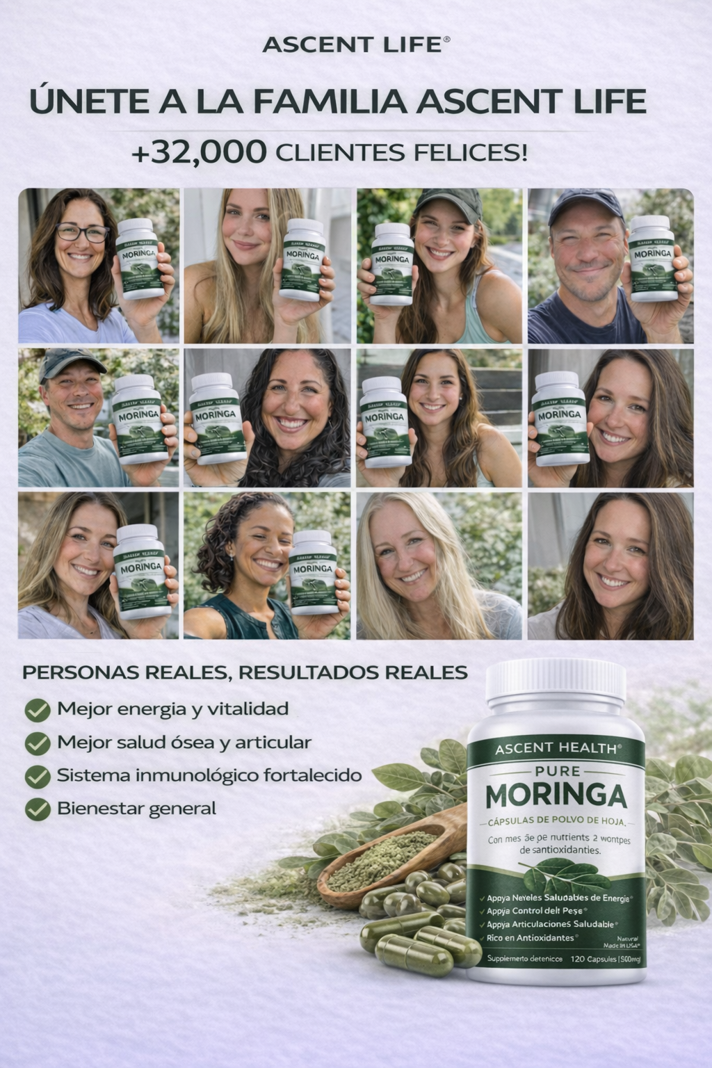 Ascent Life – Moringa 100% pura que ayuda naturalmente a reducir el cortisol para el equilibrio de todo el cuerpo